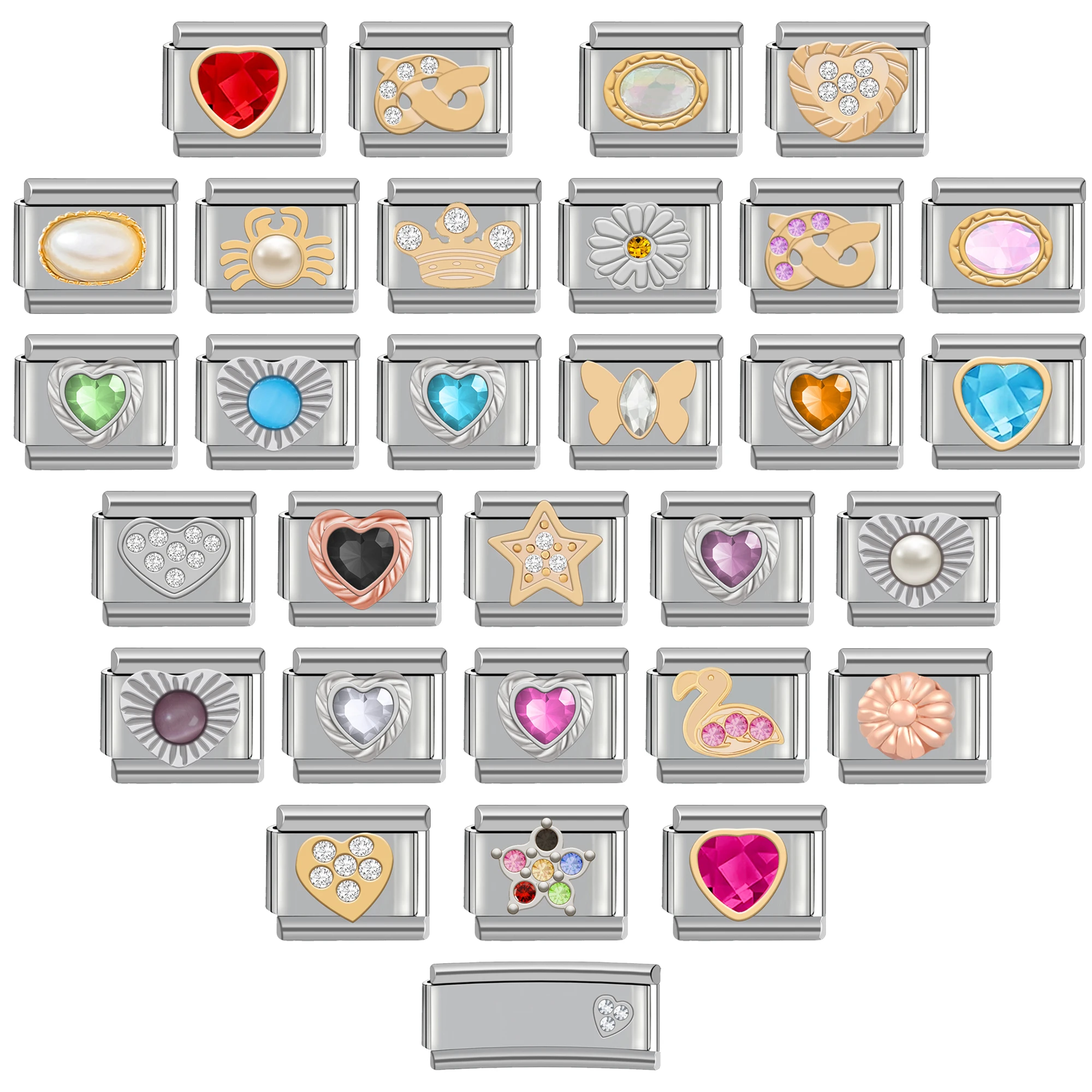 혼합 시리즈 크리스탈 하트 팔찌, DIY 이탈리아 매력, 스테인레스 스틸, 9mm