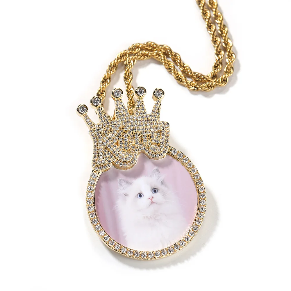 INS Wind Crown Round Custom Photo Pendant Hip-Hop Necklace Personality Domineering Diamond Jewelry