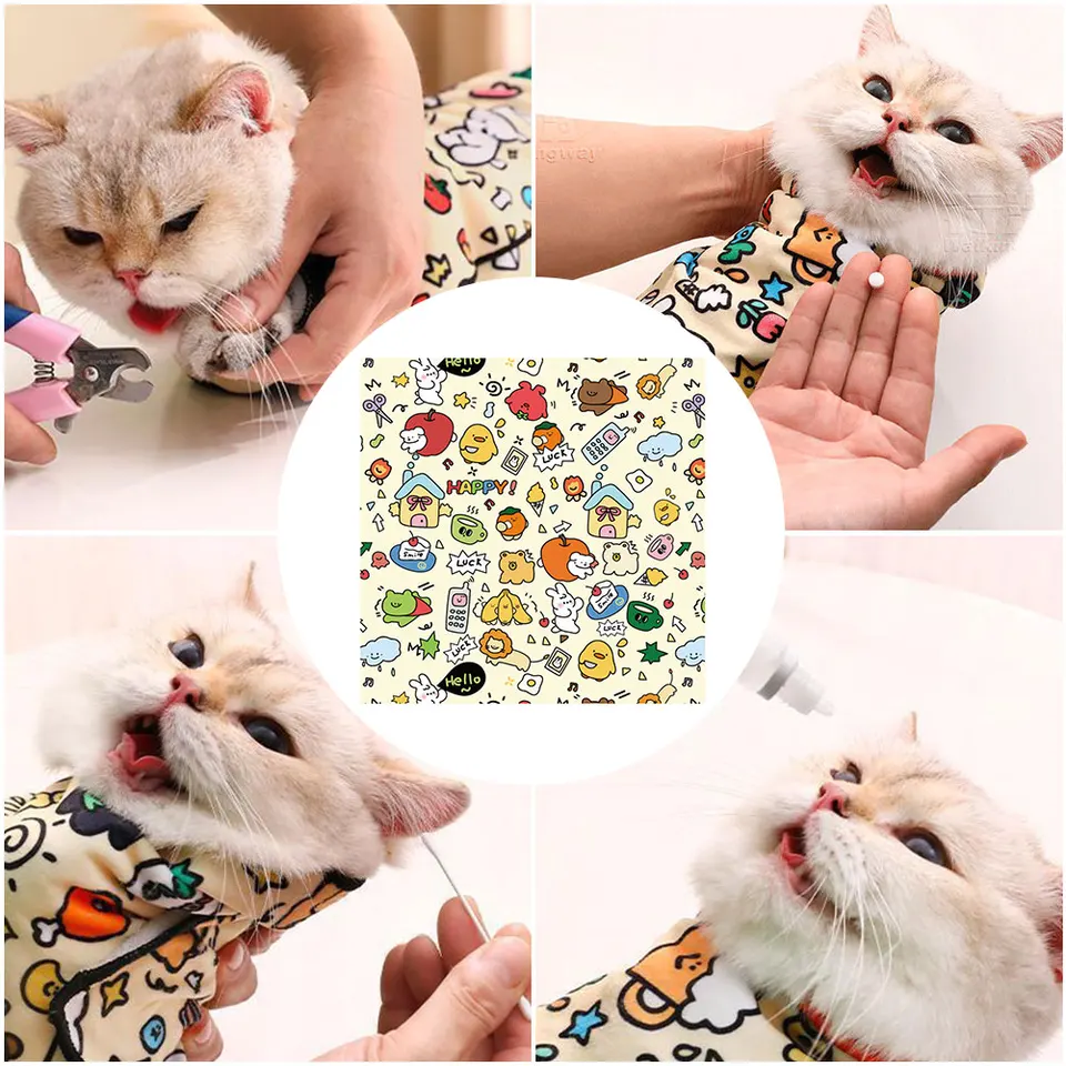 Grooming Self-Adherent Cat Swaddle Burrito Wrap Anti-Bite Anti-Scratch Anti-Escape For Medicine Nail Clipping Pet Tool_voghion.com