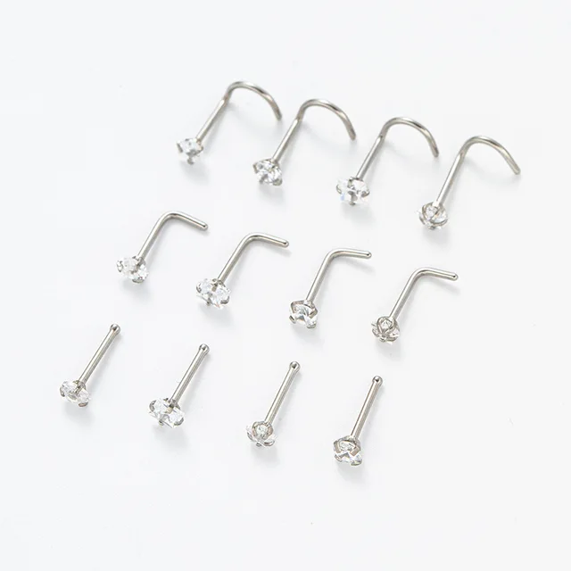Juego De 6 Piercings Para Nariz Con Cadenas - Acero Inoxidable 316L Y Circonita Cúbica, 20 G (7 Mm)