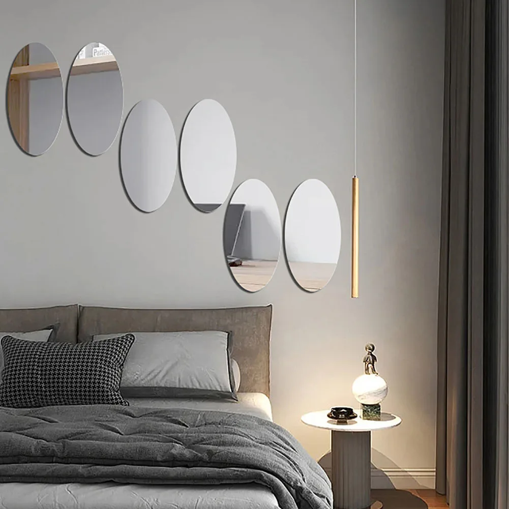 Description Picture 4 of item1x Mirror Wall Sticker Oval Square 3D Acrylic Self Adhesive- Tiles Sticker For Bathroom Make Up Mirror Sticker Home Decor