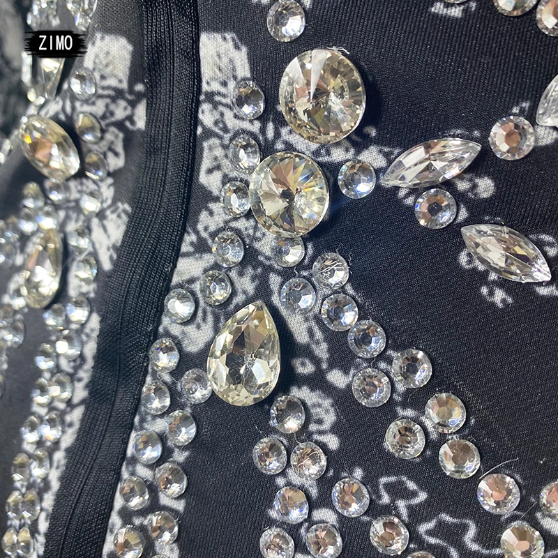 Fashion Crystal Rhinestone Dress Deep v neck Sparkle Club Party Birthday Performance Drag Queen Costume Stage Festival