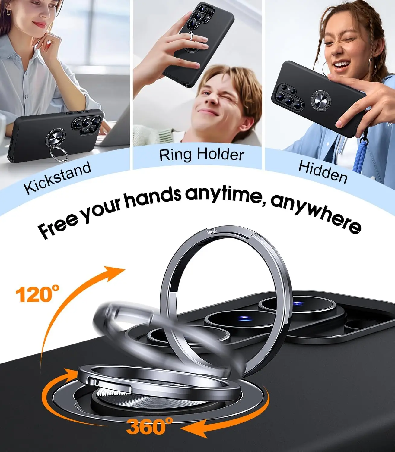Dual Layer Military Grade Shockproof Slim Fit Phone Case with Metal Ring