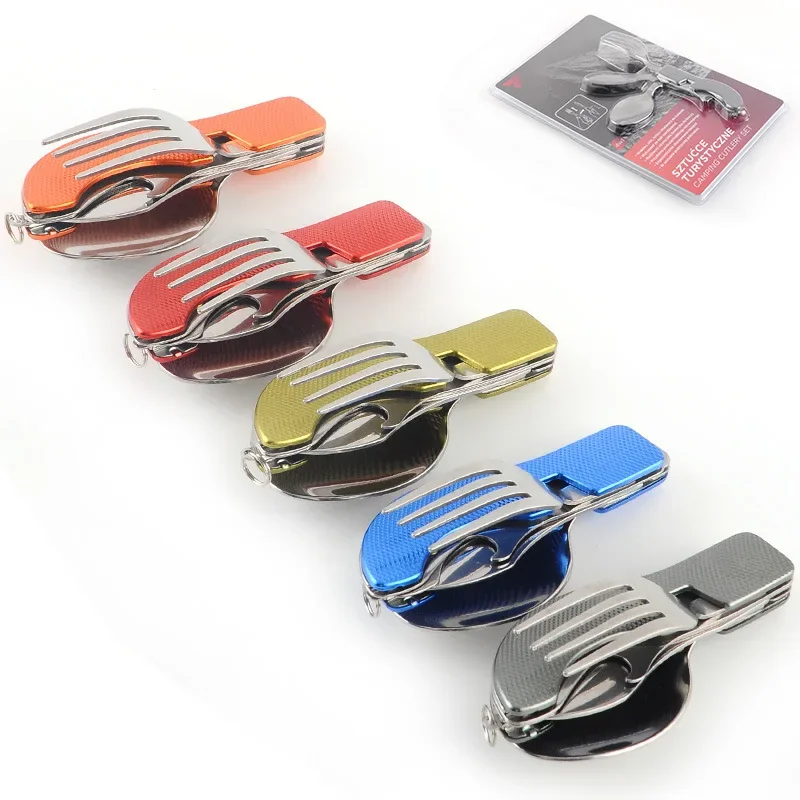 Stainless Steel Camping Folding Disassembly Knife Fork Spoon Combination Tableware Multifunctional Outdoor Spoon Knife Fork