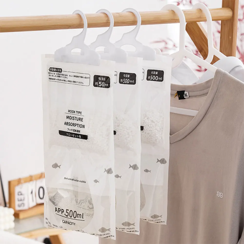 5 Packs Moisture Absorbers Hanging Closet Dehumidifier Bags Anti-Mold Humidity Packs for Closet Bedroom and Kitchen