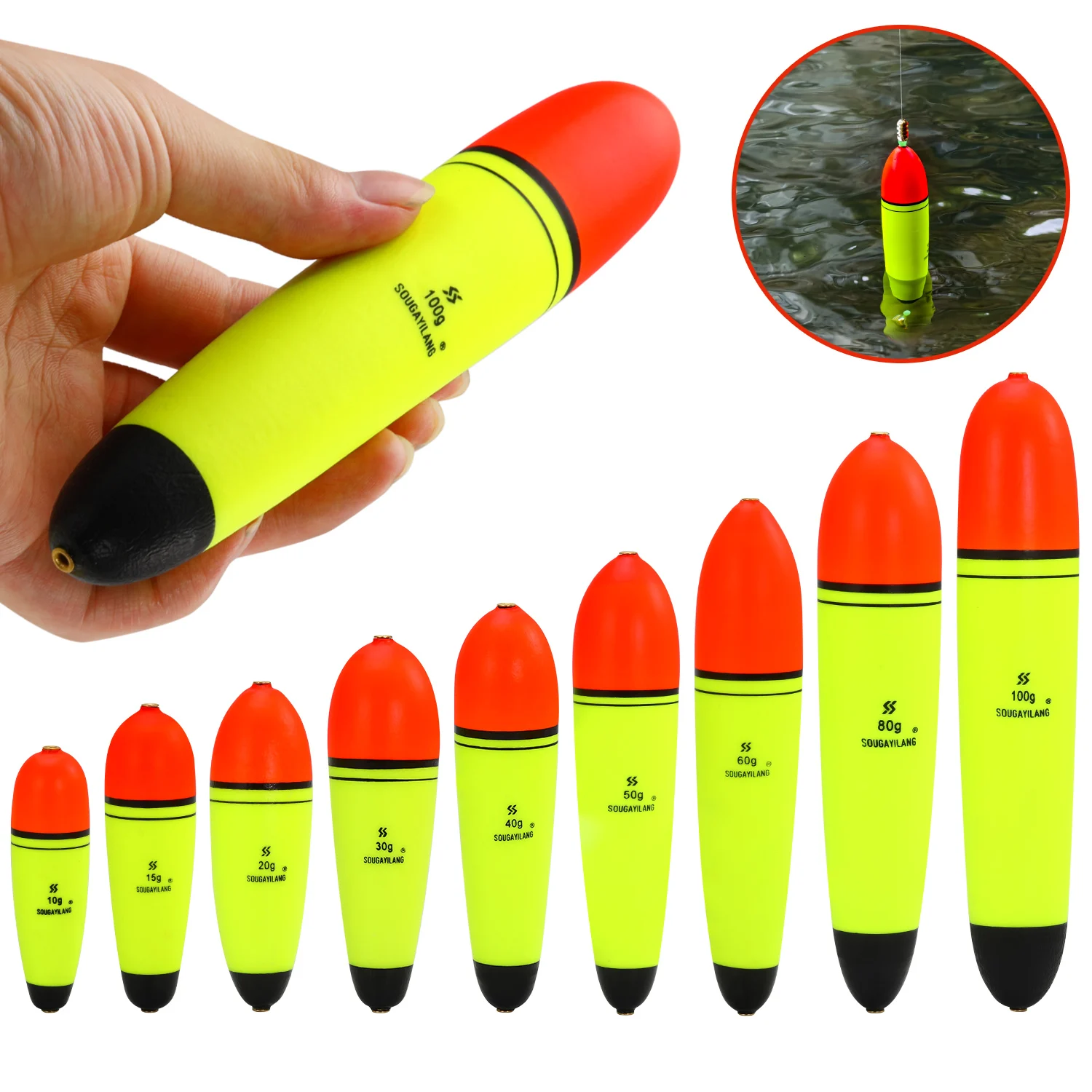 Floats pêche mer Sougayilang 5 bouées EVA 10-100g pour pêche rocheuse et leurres légers