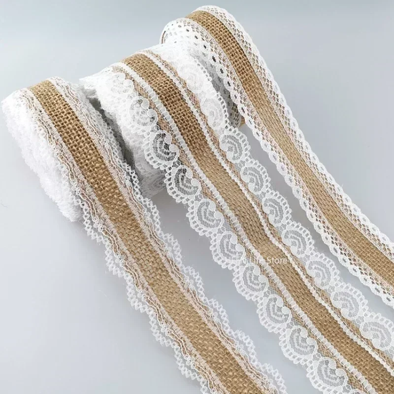 Natural Jute Burlap Ribbon, Rustic Vintage Wedding Decor, Hessian Lace, Jute Roll, Merry Christmas Party Supplies, DIY, 2M