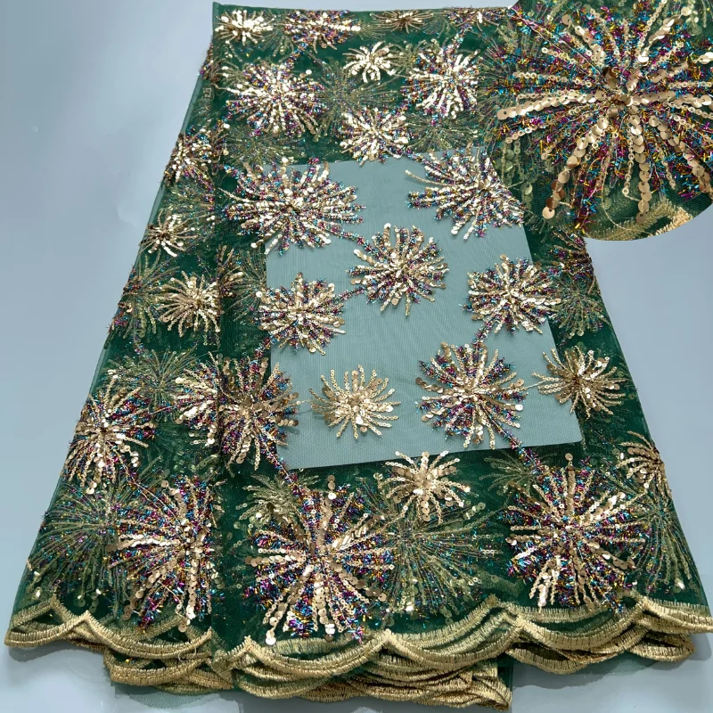 African Tulle Lace Mesh Rope Embroidery Fabric - Green 5 Yards For Wedding & Special Occasions