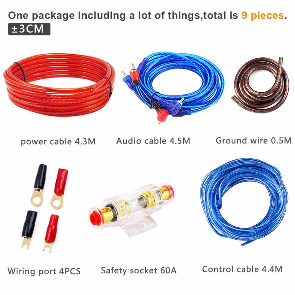 Audio Speaker Wiring Kit Car Amplifier Wiring Kit 1500W Car Power Amplifier Wiring Kit 60 AMP Fuse Holder Car Subwoofer Cable 18GA Speaker Installation Wires for Modification