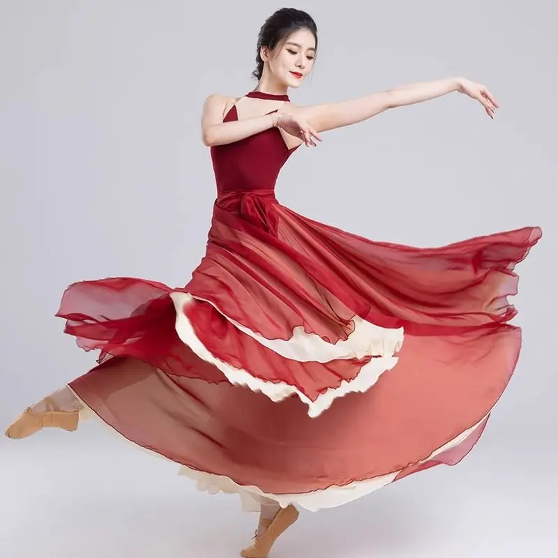 New 720 degree large swing skirt double layered flowing half women's classical dance costume modern dance practice suit