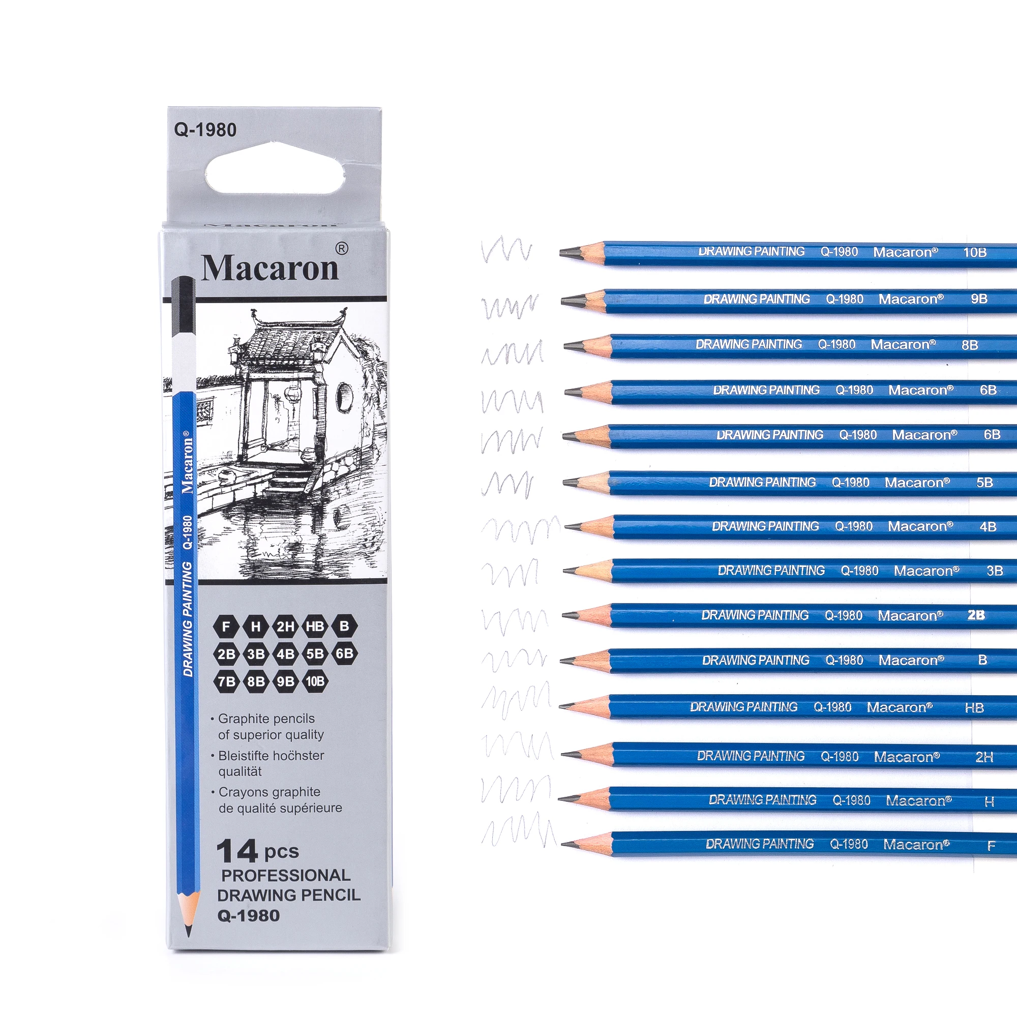 14Pcs Professional Drawing Pencils Set F/H/2H/HB/B/2B/3B/4B/5B/6B/7B/8B/9B/10B Writing Graphite Sketch Charcoal Pencils 6