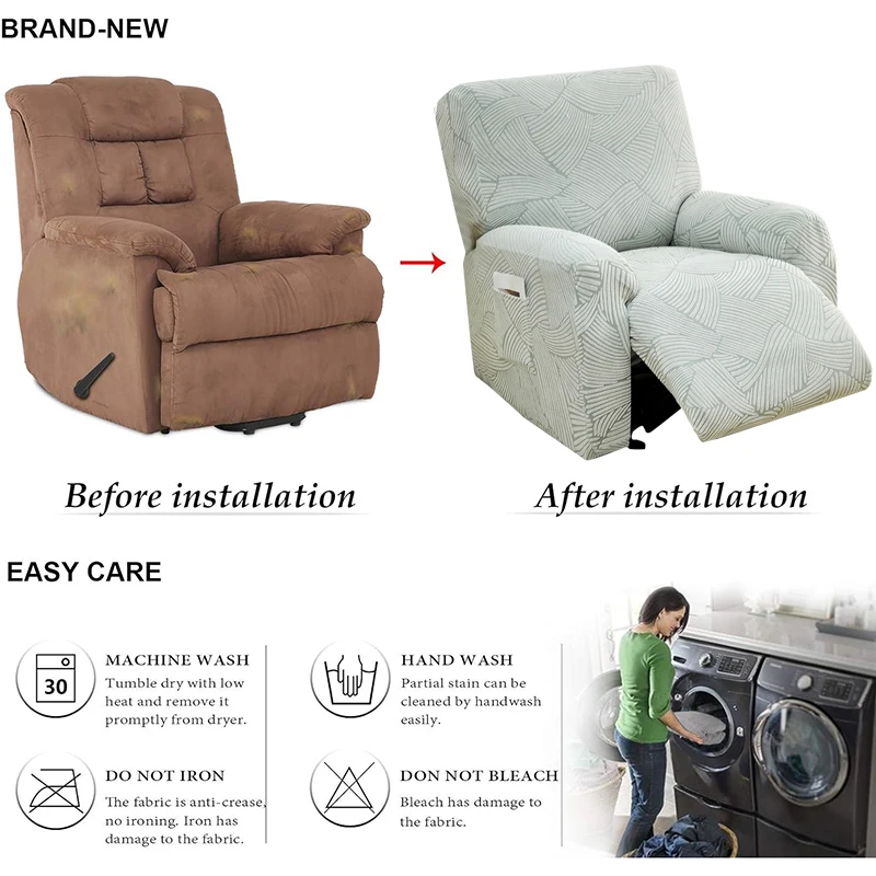 Jacquard Recliner Sofa Cover 1 Seater Stretch Relax Armchair Cover Non-Slip Sofa Covers for Living Room Washable 1 Set 4