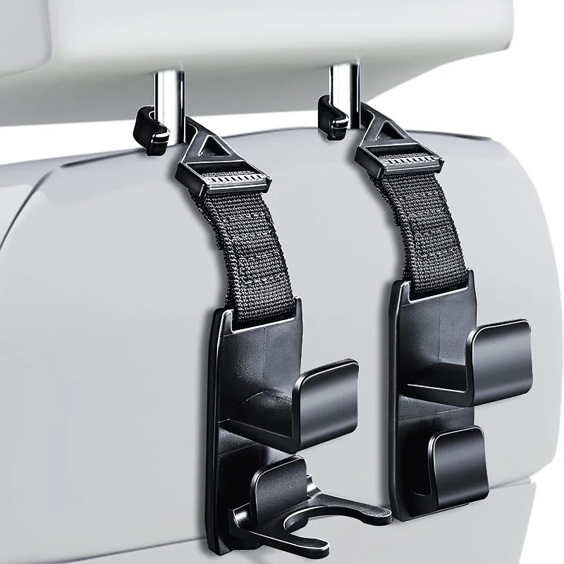 Blusabaca 2 Ganci Per Poggiatesta Auto - Doppio Gancio In Metallo Per Sedili Posteriori, Organizer In Velluto, Porta Borsa E Accessori, Capacità 5kg, Nero - 5