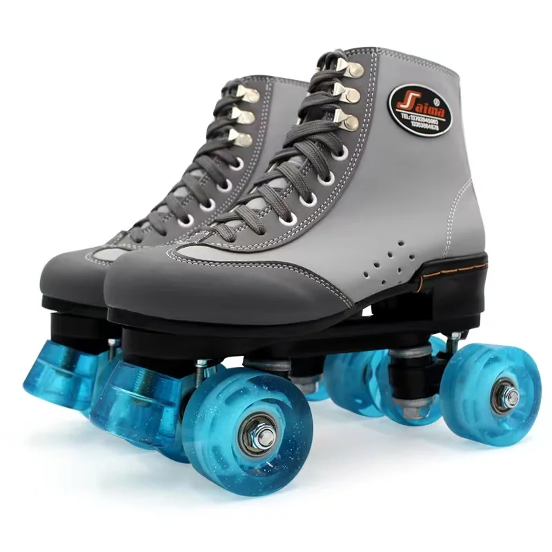 

PU Leather Roller Skates for Men and Women, Quad Skating Shoes, Sliding Inline Sneakers, Training, Europe Size, 4 Wheels