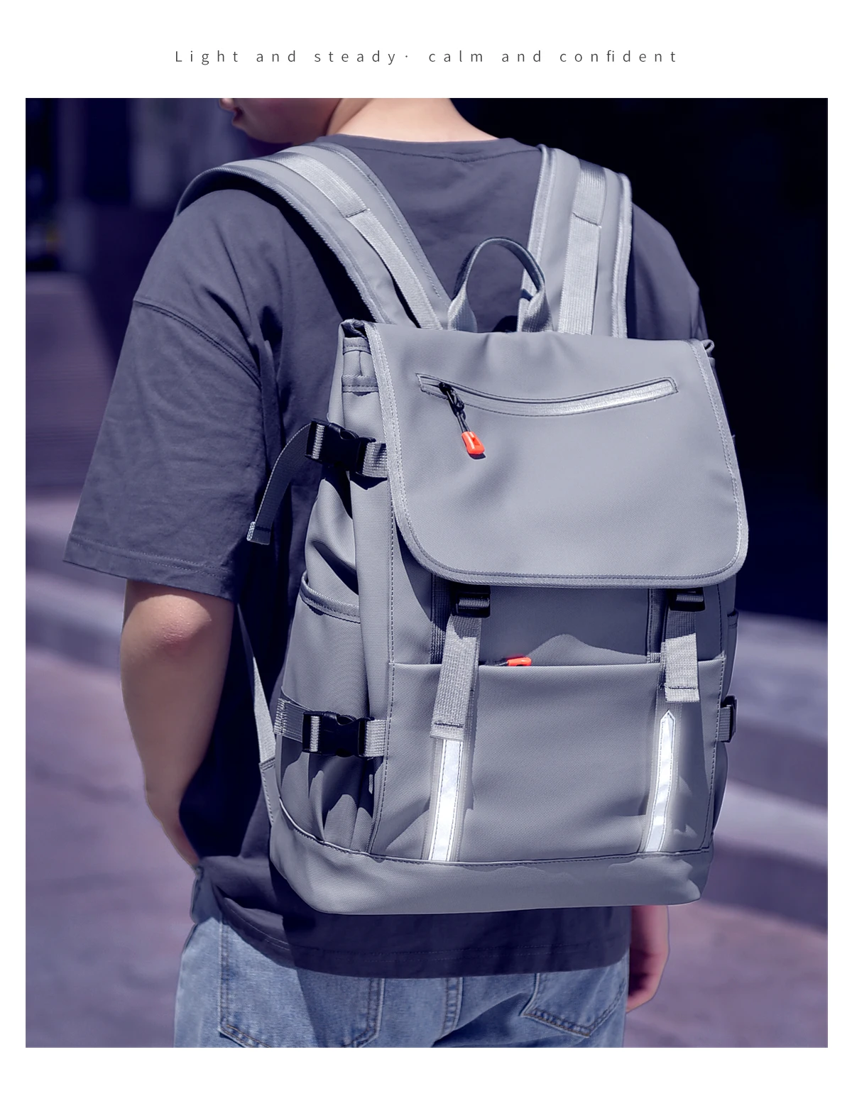 Wasserdichter Freizeitrucksack für Herren, große Kapazität, Umhängetasche mit reflektierenden Streifen, Rucksack mit mehreren Taschen – Detail 23