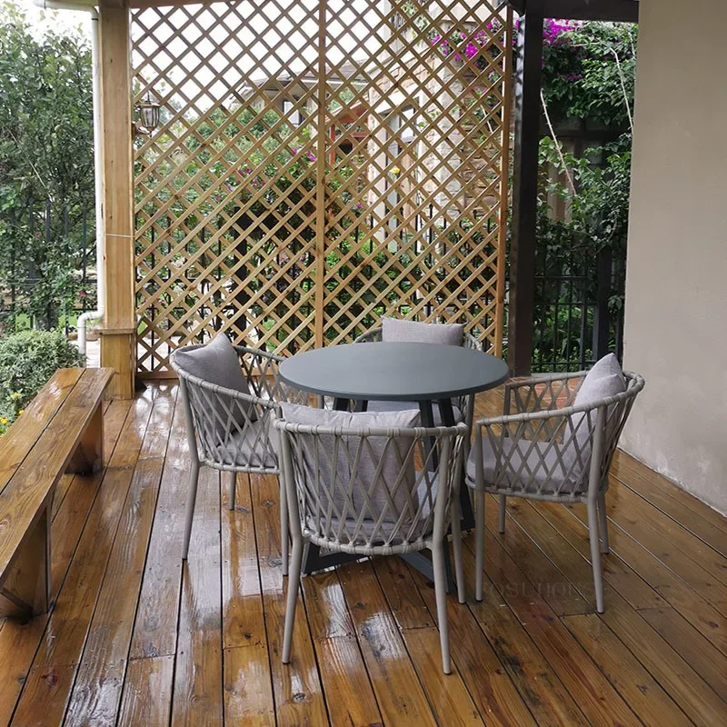 Nordic Ribbon Beach Chairs Simple Table And Chair Combination Leisure Terrace Balcony Outdoor Wicker Chair Set Outdoor Furniture