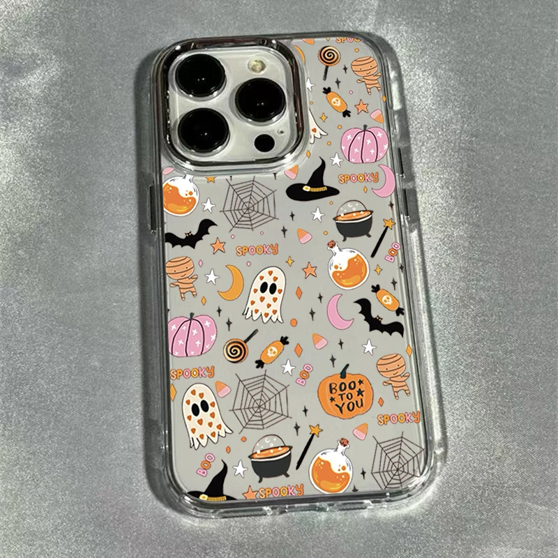 Cartoon Halloween Pumpkin Ghost Bat Transparent TPU Phone Case Cover