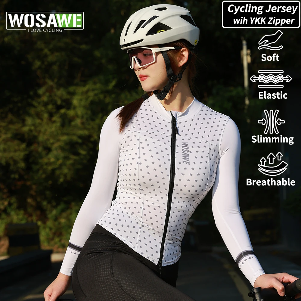 Women MTB Cycling Jersey Breathable Shirt UPF50+ Cycle Jersey with YKK 2-way Zipper Wosawe Bike Tops