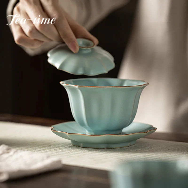 Imitation Song Dynasty Azure Ru Kiln Gaiwan Porcelain Bowl Tea Bowl Tea Tureen Brewing Cover Chinese Set 155ml Gift