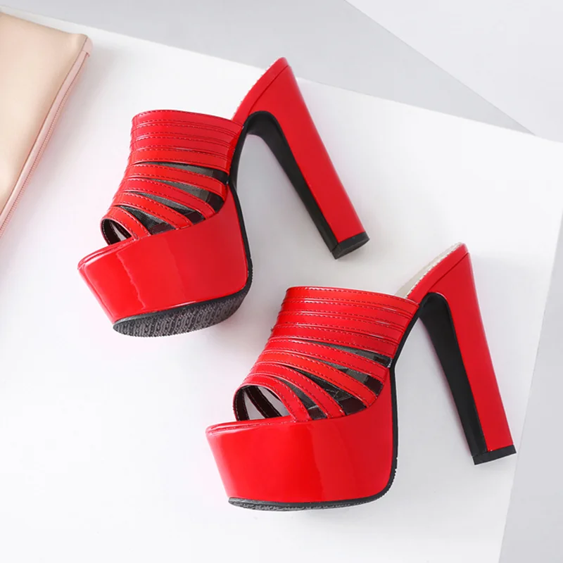 Sexy Slippers Women platform black white extreme high heels slides luxury summer mules shoes ladies flip flops large size 48