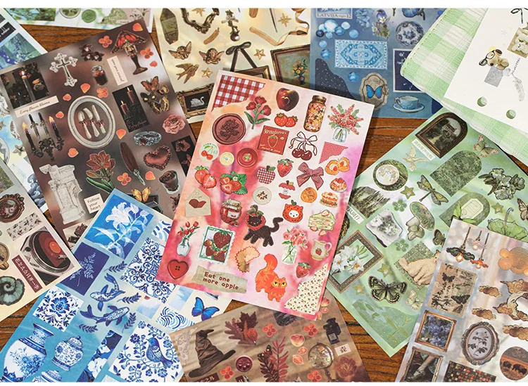 30sheets Retro Japanese Sticker Book Mirror Tide Star Light Old Dream Series Ancient Early Wind Handbook Decoration Landscape Ba