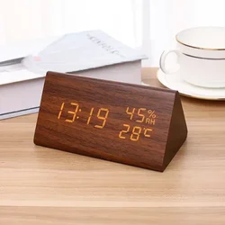 LED Alarm Clock with Temperature Display and Sound Control (Brown)