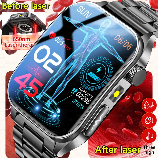 2026 New 650nm Laser Therapy Health Smartwatch Men ECG Blood Pressure Lipid Uric Acid Bluetooth Call Smart Watch For Android IOS 1