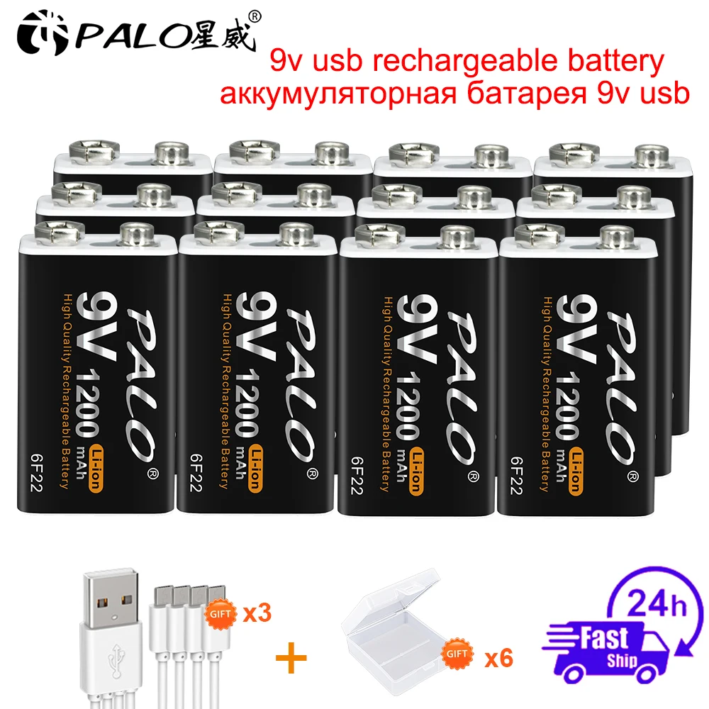 Palo 1200Mah 9V Batteria Ricaricabile Agli Ioni Di Litio Corona Micro Usb 6 F22 9V Batteria Per Metal Detector Microfonerc Modello Di Elicottero