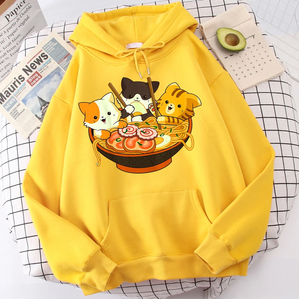 

Anime Cats Eating Japanese Ramen Noodleshoodies Mens Sport Oversized Sweatshirt Vintage Warm Tops Casual Fleece Hoodie For Men
