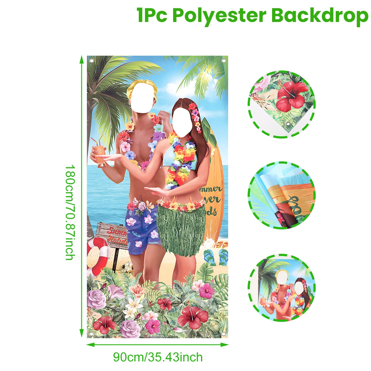 thumbnail image 2 of OFILA Summer Birthday Backdrop 12x8ft Fabric Hawaiian Luau Party... 2 of 11