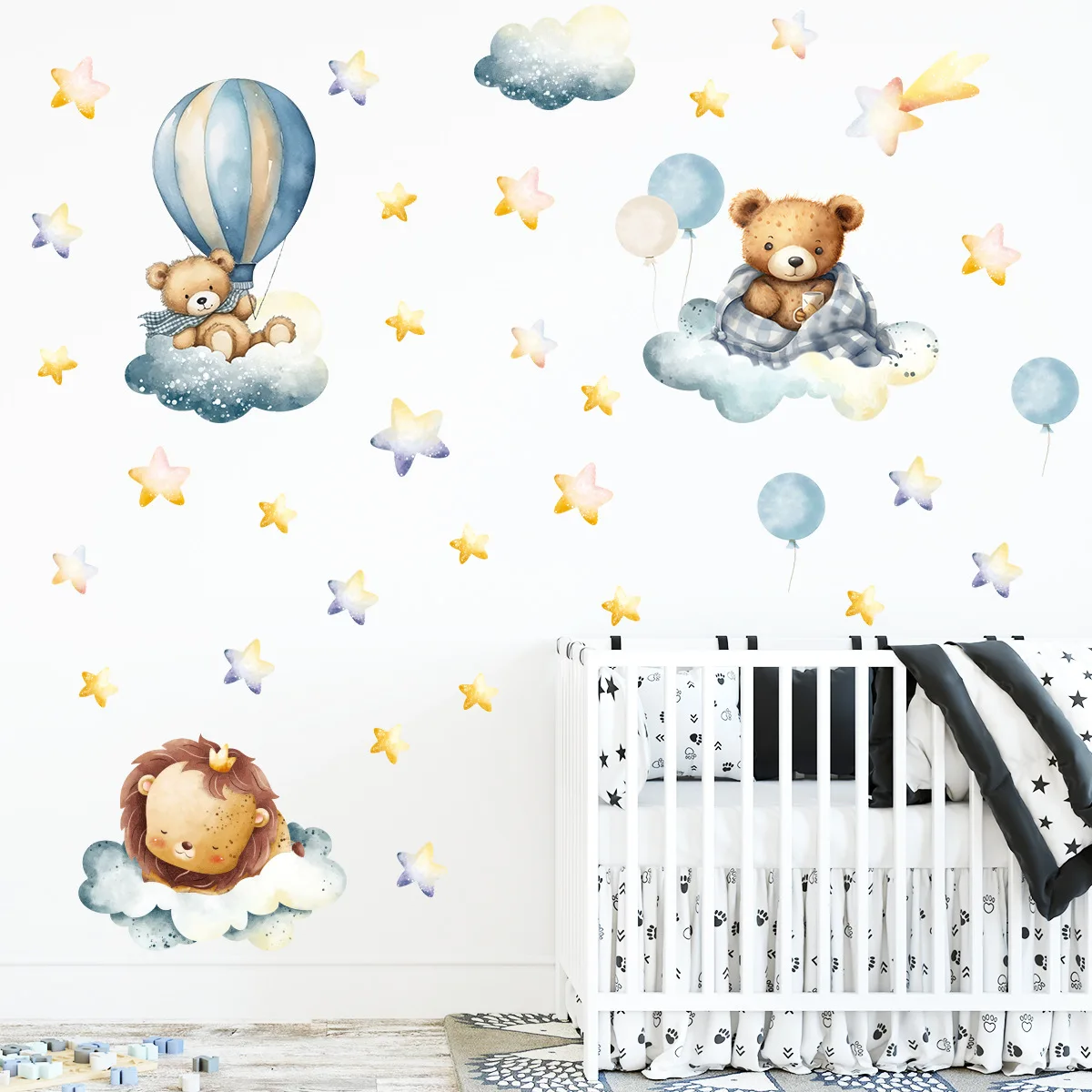 Cartoon Cute Lion Bunny Forest Animals Stars Wall Stickers Bear Deer Wall Decals for Kids Room Baby Nursery Room Bedroom Murals wall stickers luminous wall stickers vinyl decal stickers