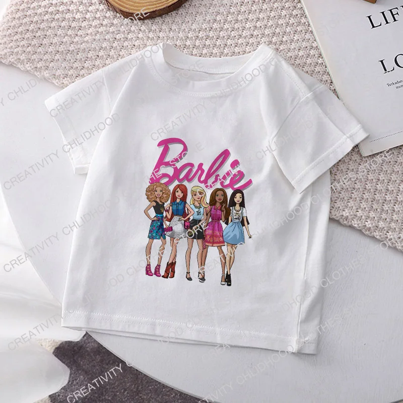 Barbies Kinderen T-Shirt Kawaii Anime Cartoons Kind Jongen Meisje T-Shirts Mode Mooie Grappige Vrijetijdskleding Tops Korte Mouw