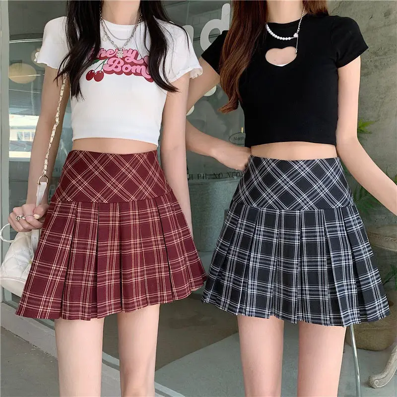 Y2k New Spring And Summer Women's Pleated Skirt High-waisted Plaid A-line Slimming JK Short Skirt Invisible Zipper Mini Skirts шайба пружинная m5 washer m5 spring для vessel gt 3500ge [845263]