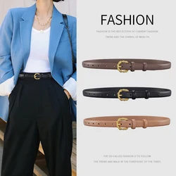 Women's Thin Leather Belt Personalized Alloy Buckle Simple Fashion High Quality Waistband Decorate Belt with Jeans Coat