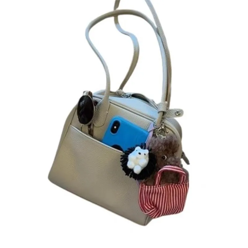 JIAERDI Light Gray Minimalist Handbag Women Pebbled Texture Leather Square Shoulder Bags Ladies Casual Niche Premium Boston Bag