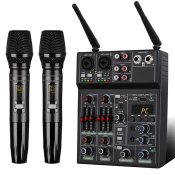 블루투스 K 노래 노래방 UF4-M BT UHF 라이브 녹음, 4 채널 오디오 믹서 콘솔, 무선 마이크 믹서 2 개 1 개