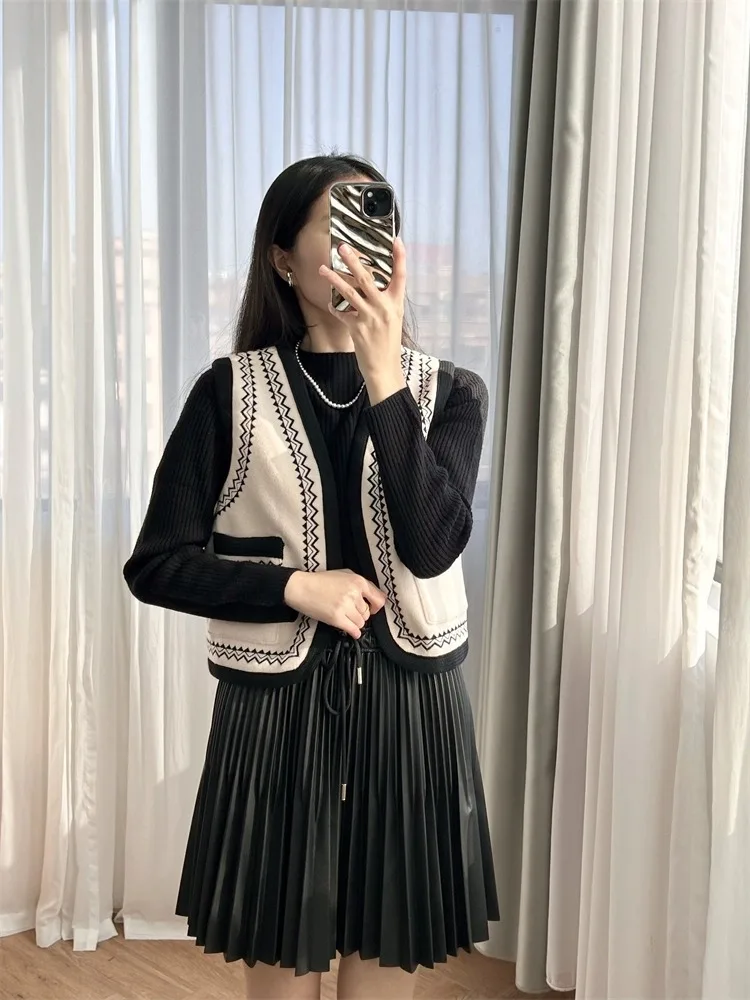 

Женская плиссированная черная юбка с эластичным поясом, трапециевидная модная мини-юбка из искусственной кожи