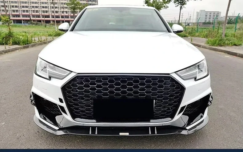 새로운 A4 B9 S4 카본 파이버 패턴 프론트 립 프론트 범퍼 스플리터 A4 ABS 브라이트 블랙 프론트 립 (A4 S4 2017 2018 2019년)