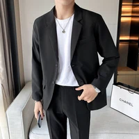 Men's Casual Blazer Jacket Classic Fashion Korean Loose Drape Business Formal Dress Jacket Spring Man Clothes Black Gray Khaki 1