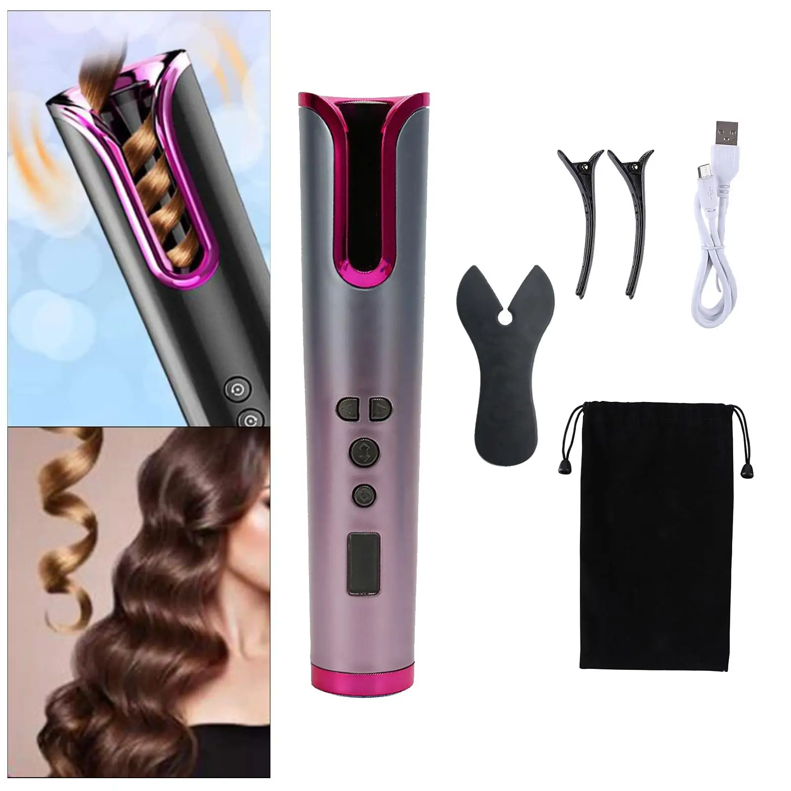 Portable Cordless Automatic Hair Curler Rechargeable Ceramic Rotating