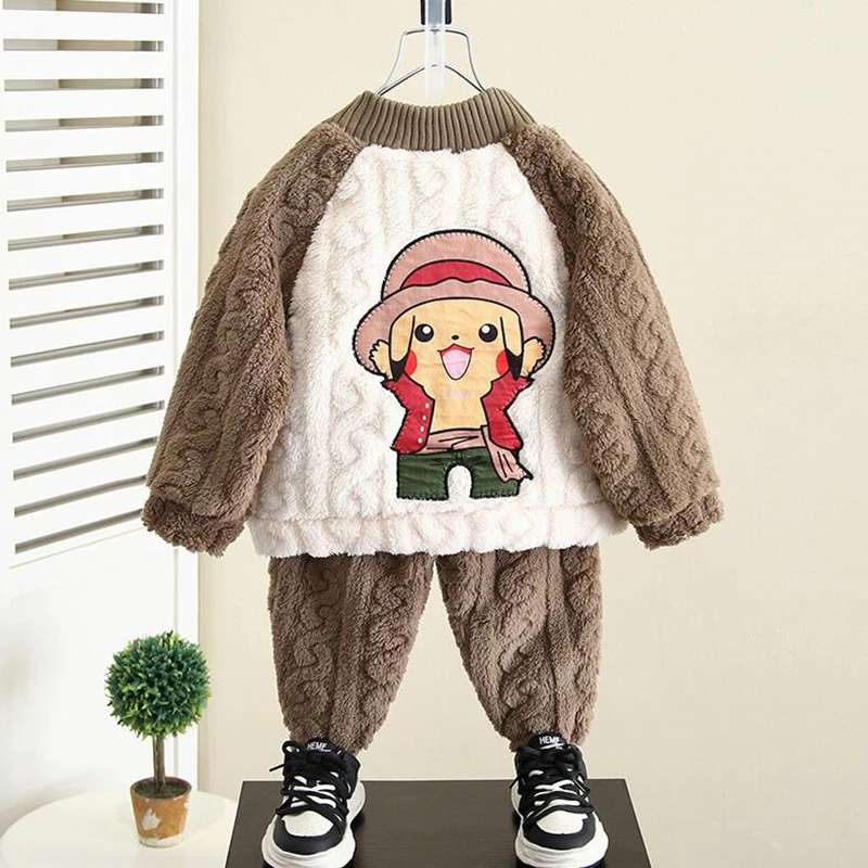 

Baby Boy Girl Clothes Pajamas Set Thick Flannel Fleece Toddler Child Warm Cartoon Sleepwear Kids Home Suit Autumn/Winter 2-10Y