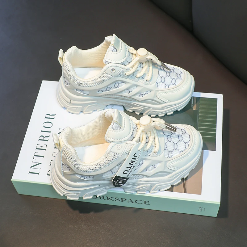 Kids Sports Shoes with Rotating Buttons Students Casual Running Shoes Thick Soft Sole 2025 New Children Sneakers Comfortable