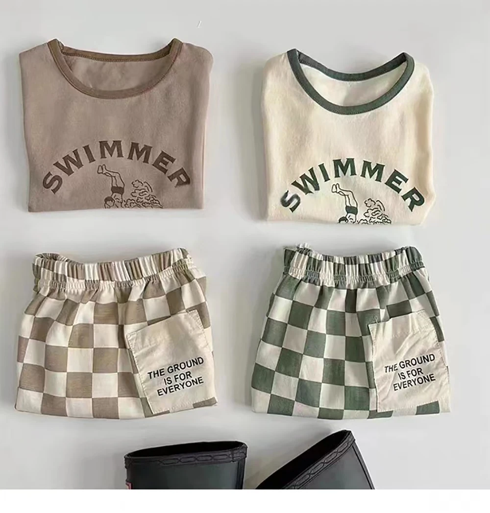 Summer suit new American baby suit TZ230137  short sleeve plaid shorts thin baby baby two-piece suit 3
