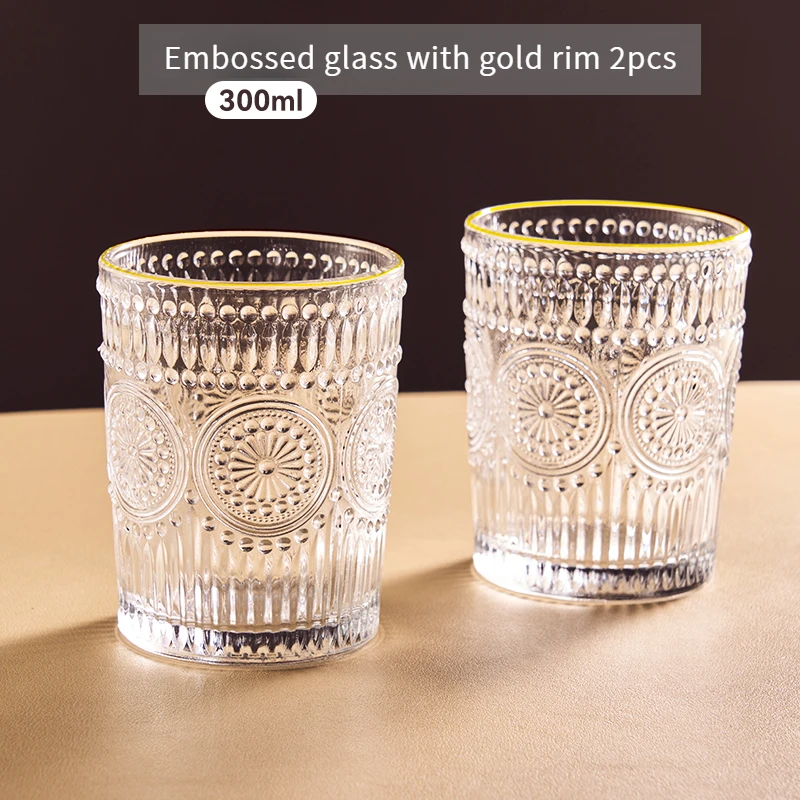 純銀盃 3個セット GIANXI 300ml Nordic Style Glass Cup Embossed Design With