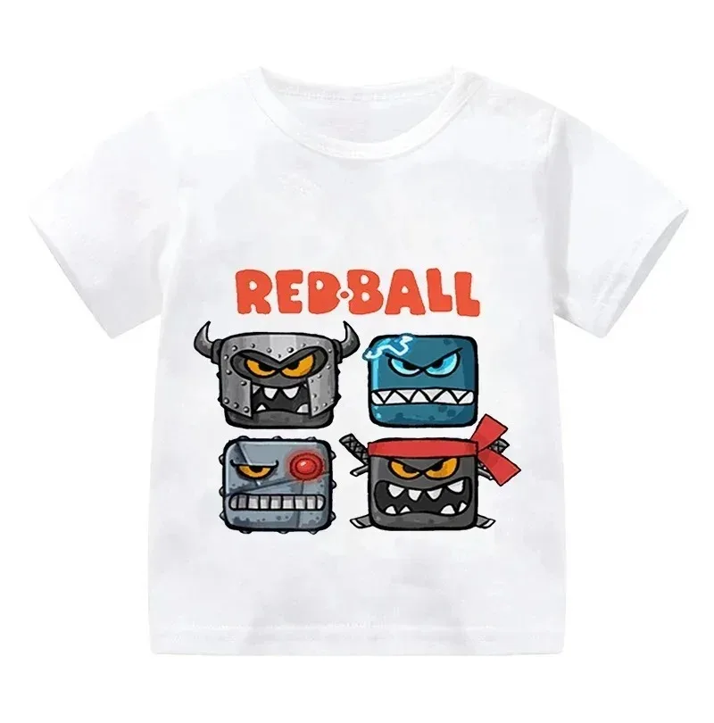 Cute Funny Boys T-Shirts Gift Game Shop Red Ball Cartoon Print kids Tshirts Fashion Casual Baby T shirt Short Sleeve tops tees 4