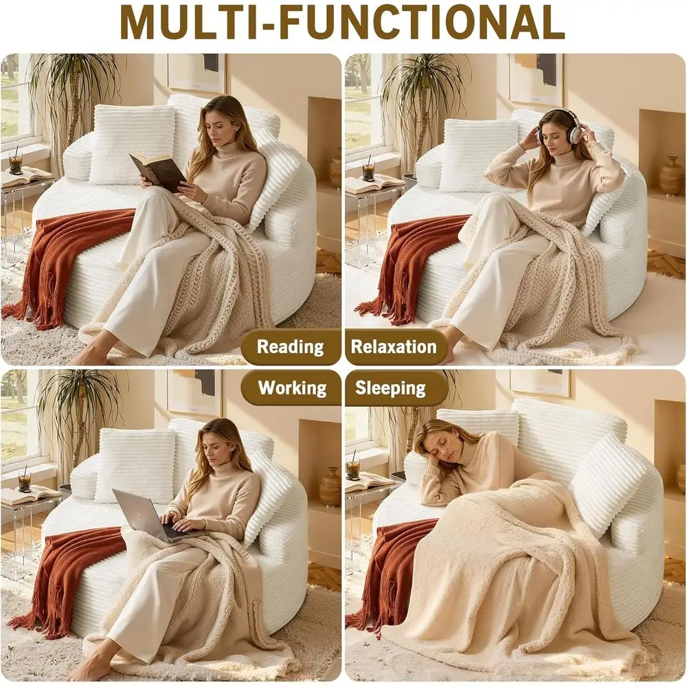 Round Corduroy Chaise Lounge Chair Cloud Sofa Bed No Assembly Living Room/Bedroom Customized