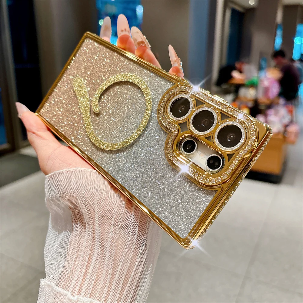 Glamorous Rhinestone Bling Glitter Phone Case with Wireless Charging Compatibility
