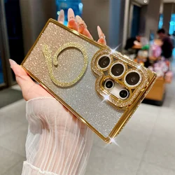 Glamorous Rhinestone Bling Glitter Phone Case with Wireless Charging Compatibility - Galaxy S23 Ultra (Gradient Gold)