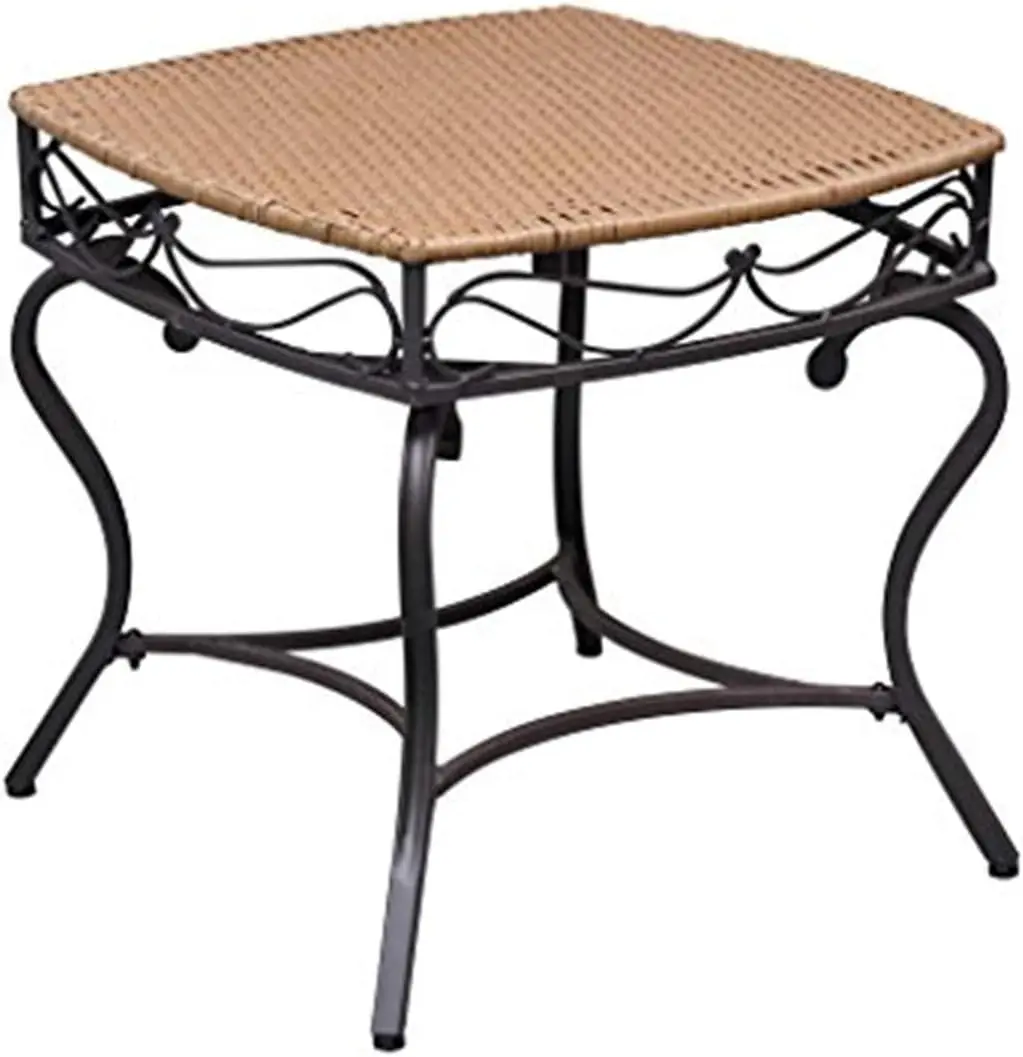 Wicker Resin/Steel Patio Side Table in Honey Finish, Yellow
