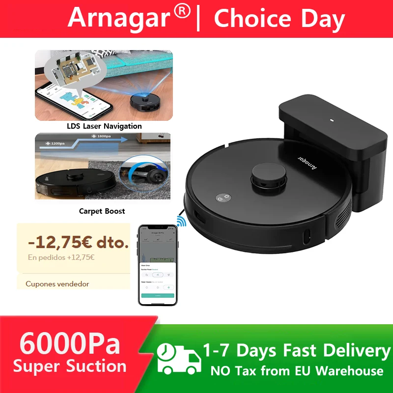 Global Version Arnagar S8 Robot Vacuum Cleaner Sweep & Mop Cleaner 6000Pa LDS 5200mAh Battery APP for Home Clean